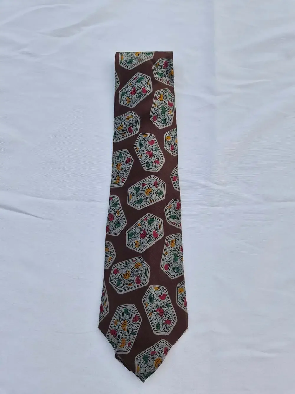 Vintage Christian Dior Monsieur Brown Silk Necktie with Abstract Pattern